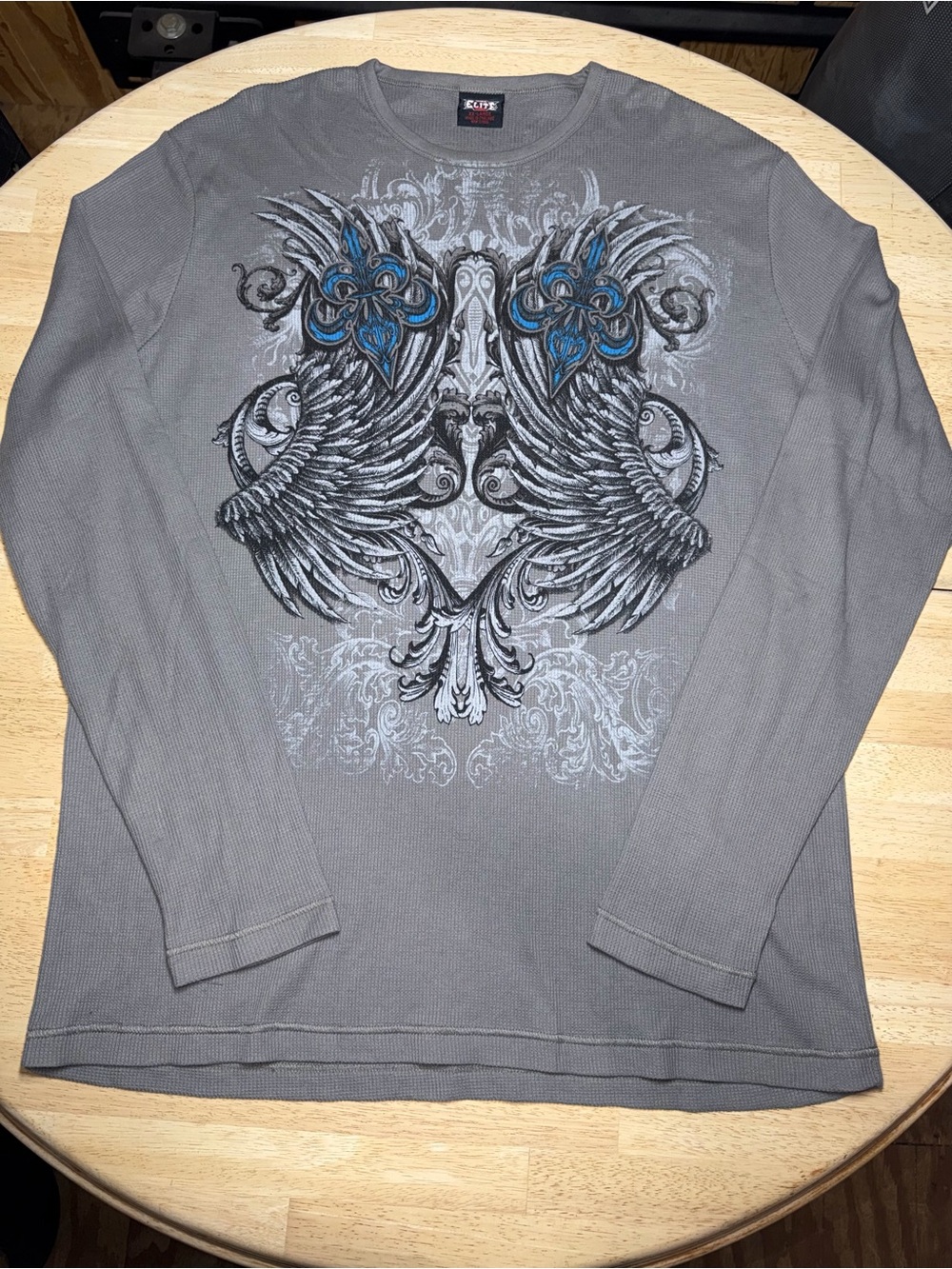 MMA Elite Thermal Shirt Mens 2XL Gray Long Sleeve Waffle Knit Wings Fleur De Lis
